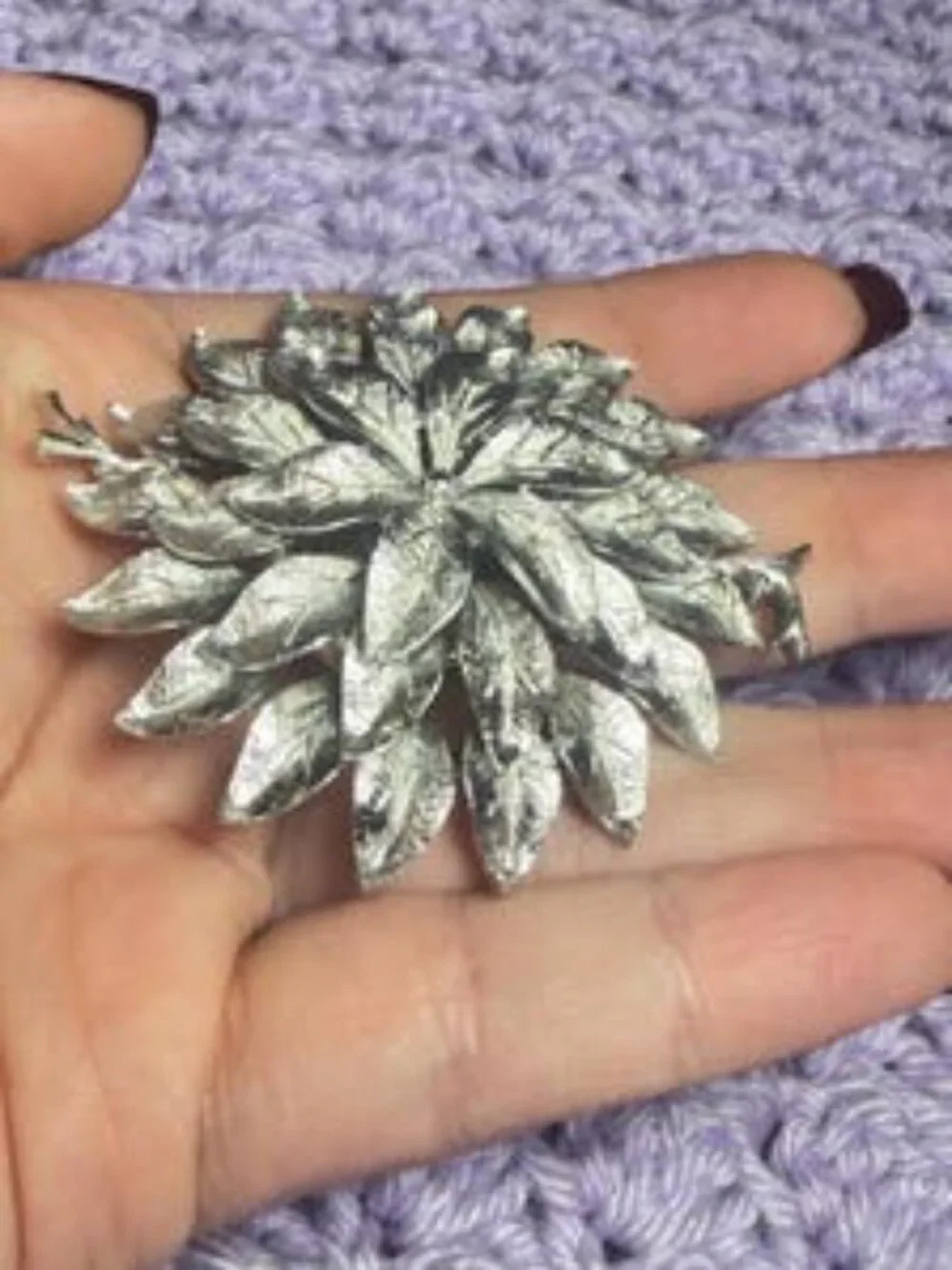 Layered Flower Brooch Vintage Silver Tone Floral Pin